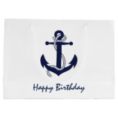 Navy Blue Anchor op White Nautical Birthday Groot Cadeauzakje (Achterkant)