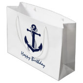 Navy Blue Anchor op White Nautical Birthday Groot Cadeauzakje (Achterkant Gekanteld)