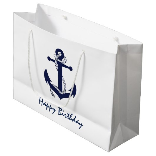 Navy Blue Anchor op White Nautical Birthday Groot Cadeauzakje (Voorkant Gekanteld)