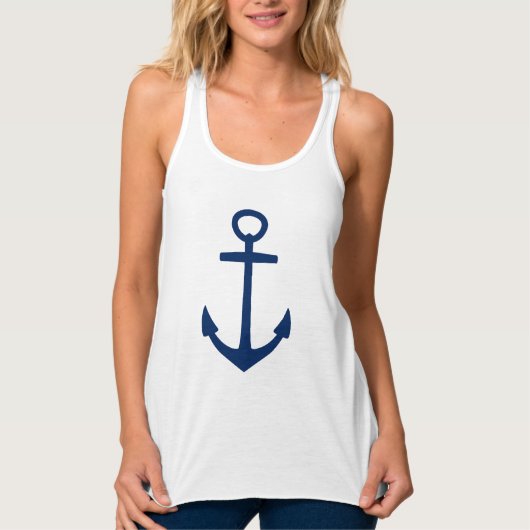 Navy Blue Anchor op White Tanktop (Voorkant)