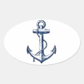 Navy Blue Anchor Ovale Sticker (Voorkant)