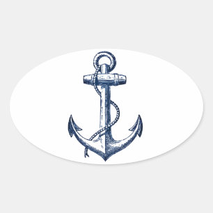 Navy Blue Anchor Ovale Sticker