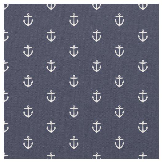 Navy Blue Anchor Print Stof (Close Up)