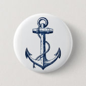 Navy Blue Anchor Ronde Button 5,7 Cm (Voorkant)
