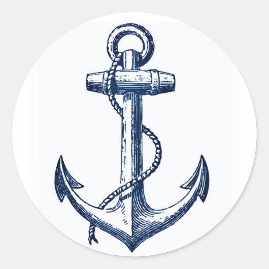 Navy Blue Anchor Ronde Sticker (Voorkant)