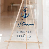 Navy Blue Anchor Rope Wedding Welcome Acryl Bord
