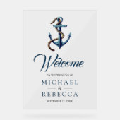 Navy Blue Anchor Rope Wedding Welcome Acryl Bord (Voorkant)
