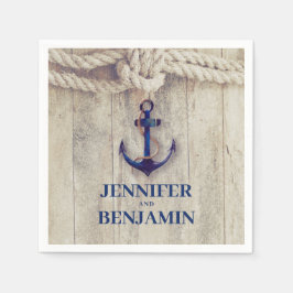Navy Blue Anchor Rustic Driftwood Nautische bruilo Servet