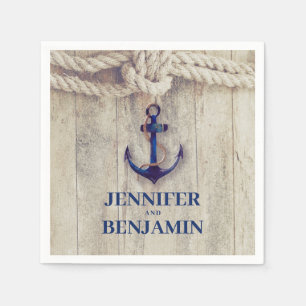 Navy Blue Anchor Rustic Driftwood Nautische bruilo Servet