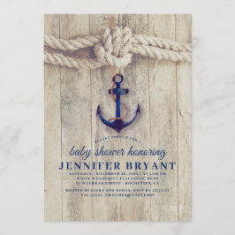 Navy Blue Anchor Rustic Nautical Baby shower Kaart