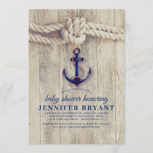 Navy Blue Anchor Rustic Nautical Baby shower Kaart