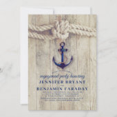 Navy Blue Anchor Rustic Nautical Engagement Party Kaart (Voorkant)