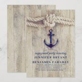 Navy Blue Anchor Rustic Nautical Engagement Party Kaart (Voorkant / Achterkant)