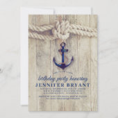 Navy Blue Anchor Rustiek Nautische Verjaardag Kaart (Voorkant)