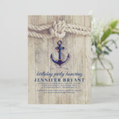 Navy Blue Anchor Rustiek Nautische Verjaardag Kaart (Staand voorkant)