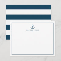 Navy Blue Anchor Stationery Note Kaart