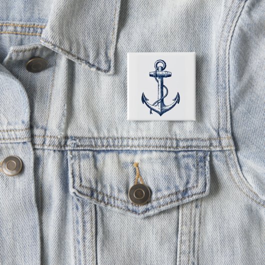 Navy Blue Anchor Vierkante Button 5,1 Cm (In situ)