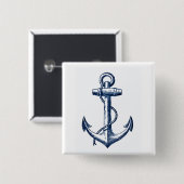 Navy Blue Anchor Vierkante Button 5,1 Cm (Voorkant /achterkant)