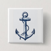 Navy Blue Anchor Vierkante Button 5,1 Cm (Voorkant)