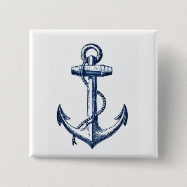 Navy Blue Anchor Vierkante Button 5,1 Cm