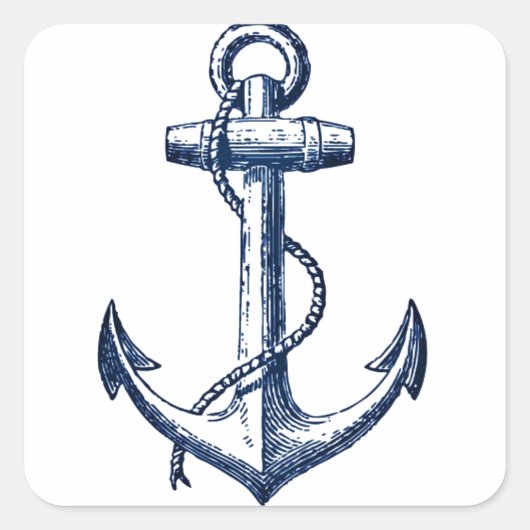 Navy Blue Anchor Vierkante Sticker (Voorkant)
