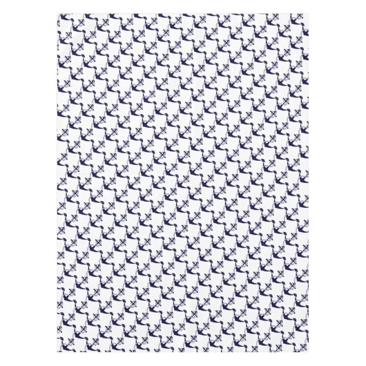 Navy Blue Anchor W/Rope op wit Tafelkleed (Voorkant)