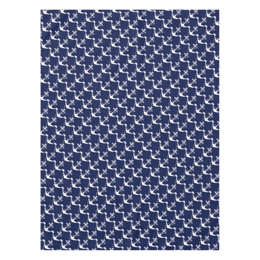 Navy Blue Anchor W/Rope op wit Tafelkleed (Voorkant)