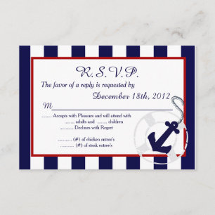 Navy Blue Anchor Wedding 3.5x5 R.S.V.P. Antwoordka RSVP Kaartje