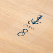 Navy Blue Anchor Wedding Acrylic Table Number Acryl Uitnodigingen (Laagn)