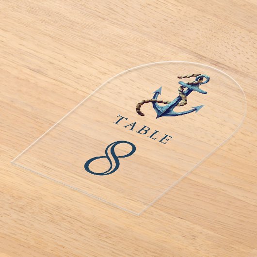 Navy Blue Anchor Wedding Acrylic Table Number Acryl Uitnodigingen (Laagn)