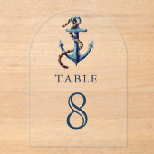 Navy Blue Anchor Wedding Acrylic Table Number Acryl Uitnodigingen (Voorkant)