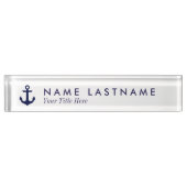 Navy Blue Anchor White Custom Desk Naambordje (Voorkant)