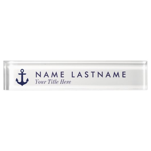 Navy Blue Anchor White Custom Desk Naambordje (Voorkant)