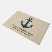 navy blue Anchor with Family Name and Coordinates Deurmat (Schuin)