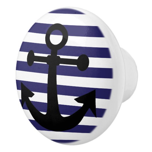 Navy Blue Anchors Away Keramische Knop (Rechts)