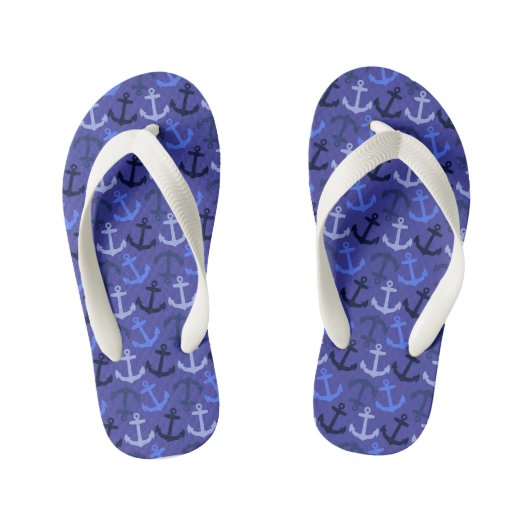 Navy Blue Anchors, Nautical Kinder Teenslippers (Voetbed)