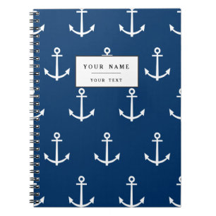 Navy Blue Anchors Pattern 1 Notitieboek