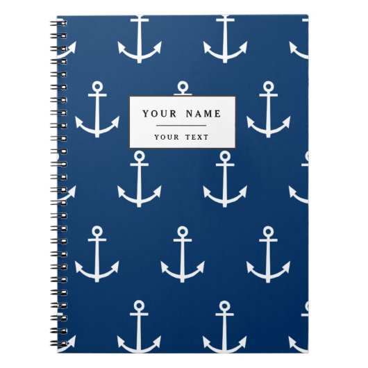 Navy Blue Anchors Pattern 1 Notitieboek (Voorkant)