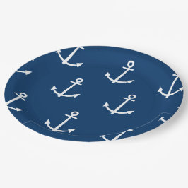 Navy Blue Anchors Pattern 1 Papieren Bordje