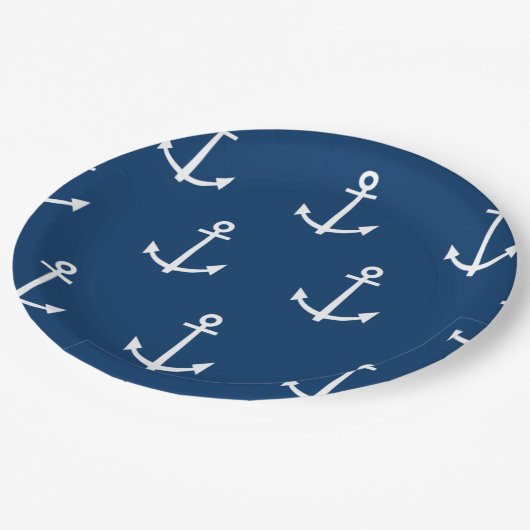 Navy Blue Anchors Pattern 1 Papieren Bordje (Gekanteld)