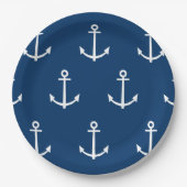 Navy Blue Anchors Pattern 1 Papieren Bordje (Voorkant)