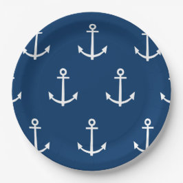 Navy Blue Anchors Pattern 1 Papieren Bordje