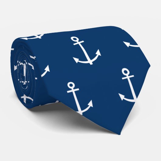 Navy Blue Anchors Pattern 1 Stropdas (Opgerold)
