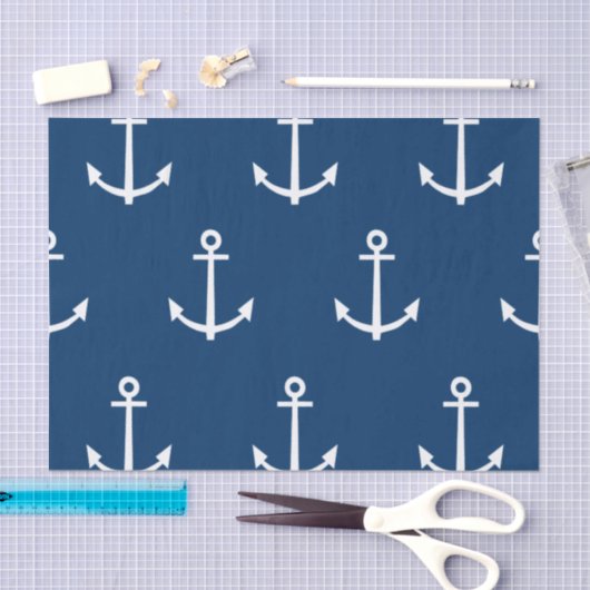 Navy Blue Anchors Pattern 1 Tissuepapier (Craft)