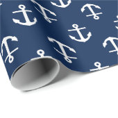 Navy Blue Anchors Pattern Cadeaupapier (Rol Hoek)