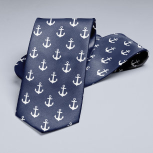 Navy Blue Anchors Pattern Stropdas