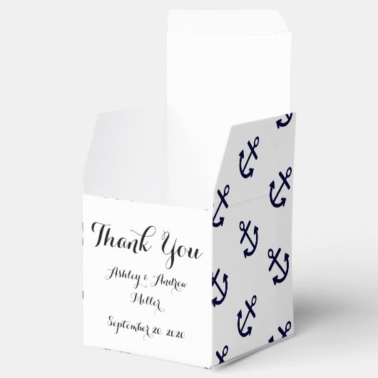 Navy Blue Anchors White Background Pattern Bedankdoosjes (Geopend)