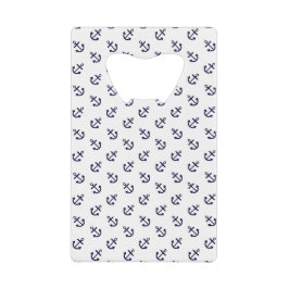 Navy Blue Anchors White Background Pattern Creditkaart Flessenopener