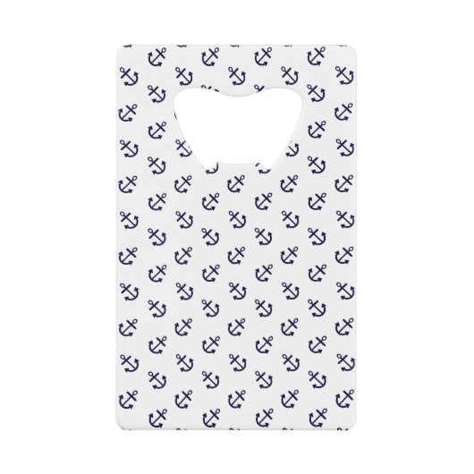 Navy Blue Anchors White Background Pattern Creditkaart Flessenopener (Voorkant)
