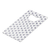 Navy Blue Anchors White Background Pattern Creditkaart Flessenopener (Achterkant Gekanteld)
